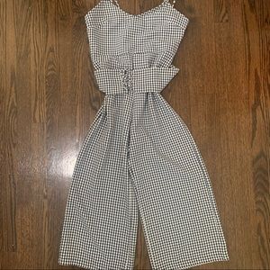 black and white gingham jumpsuit w/ corset belt